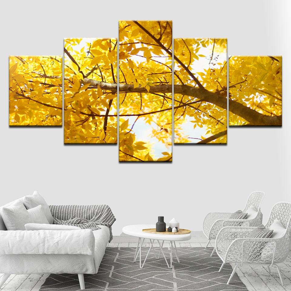 Golden Tree Branch 5 Piece HD Multi Panel Canvas Wall Art Frame - Original Frame