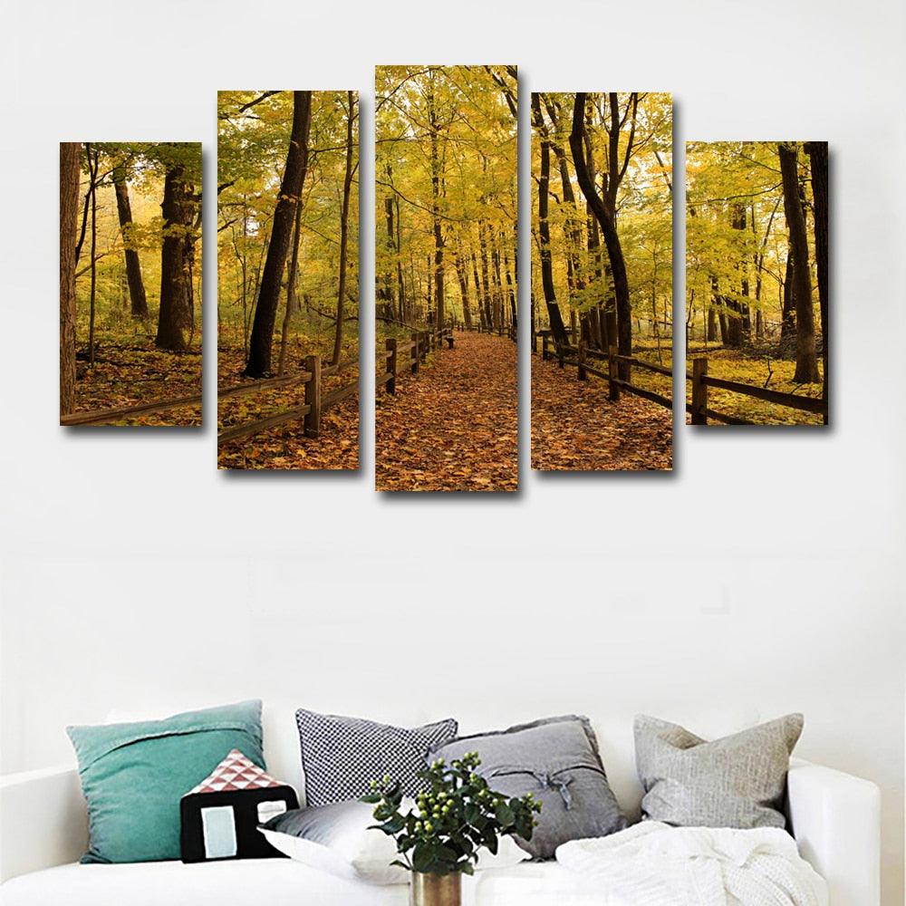 Autumn Forest 5 Piece HD Multi Panel Canvas Wall Art Frame - Original Frame