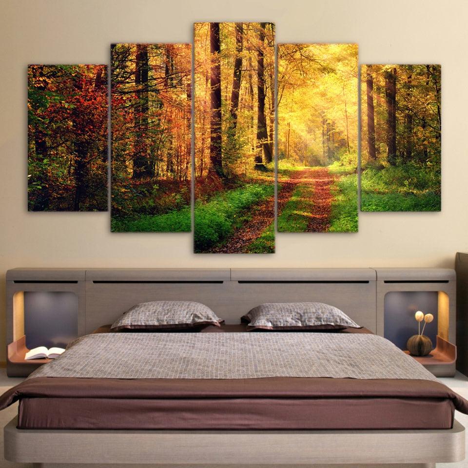 Sunshine Autumn Scenery 5 Piece HD Multi Panel Canvas Wall Art Frame - Original Frame