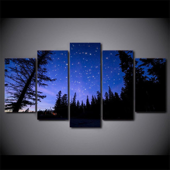 Peaceful Blue Night Sky 5 Piece HD Multi Panel Canvas Wall Art Frame