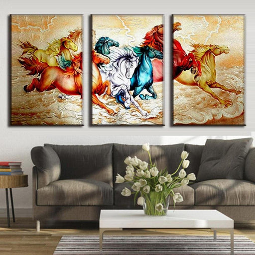 Horse Painting 3 Piece HD Multi Panel Canvas Wall Art Frame - Original Frame