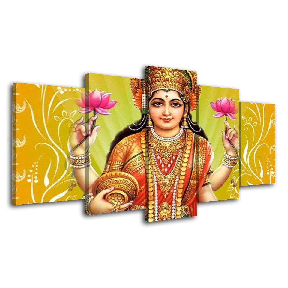 Classical Goddess Lakshmi 5 Piece HD Multi Panel Canvas Wall Art Frame - Original Frame