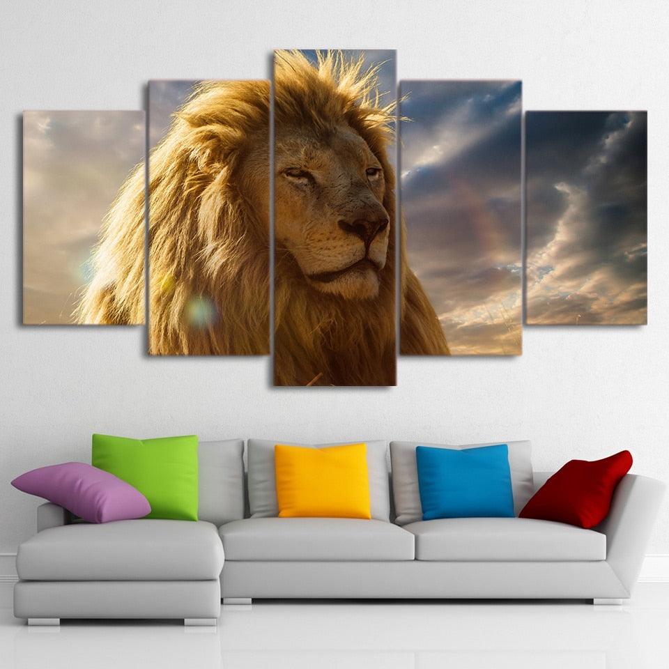 Lion Head 5 Piece HD Multi Panel Canvas Wall Art Frame - Original Frame