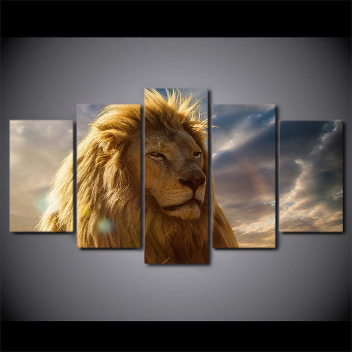 Lion Head 5 Piece HD Multi Panel Canvas Wall Art Frame - Original Frame