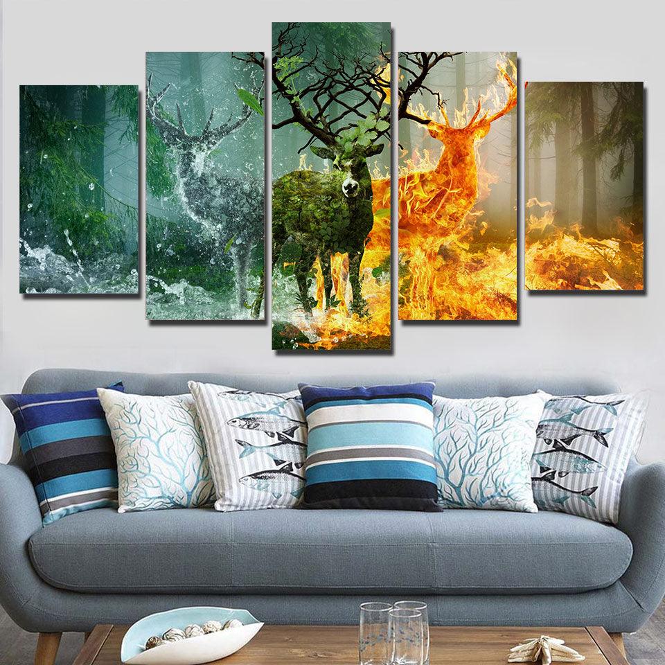 Elegant Deer 5 Piece HD Multi Panel Canvas Wall Art Frame - Original Frame