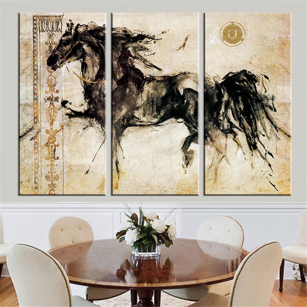 Pentium Horse Painting 3 Piece HD Multi Panel Canvas Wall Art Frame - Original Frame