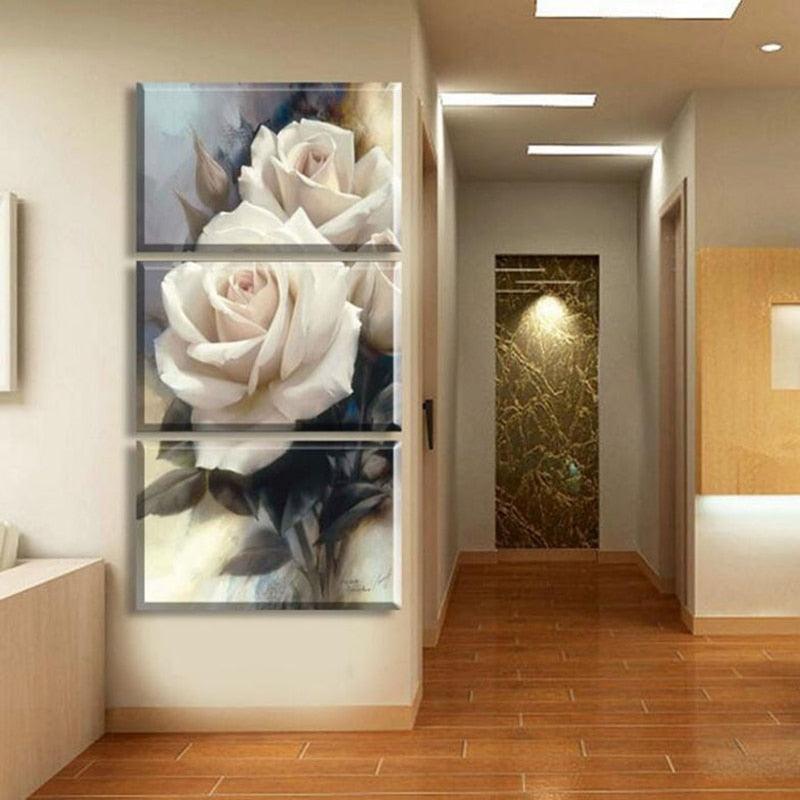 Luxury Rose Flowers 3 Piece HD Multi Panel Canvas Wall Art Frame - Original Frame
