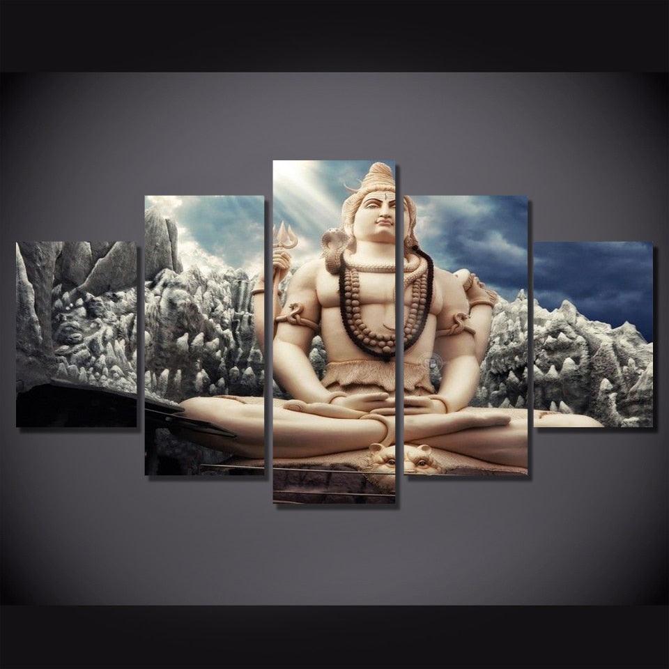 Lord Shiva Statue 5 Piece HD Multi Panel Canvas Wall Art Frame - Original Frame