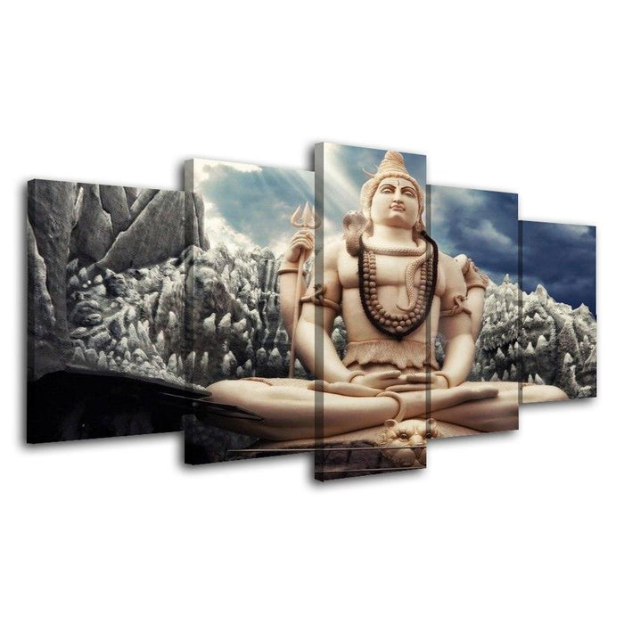 Lord Shiva Statue 5 Piece HD Multi Panel Canvas Wall Art Frame - Original Frame