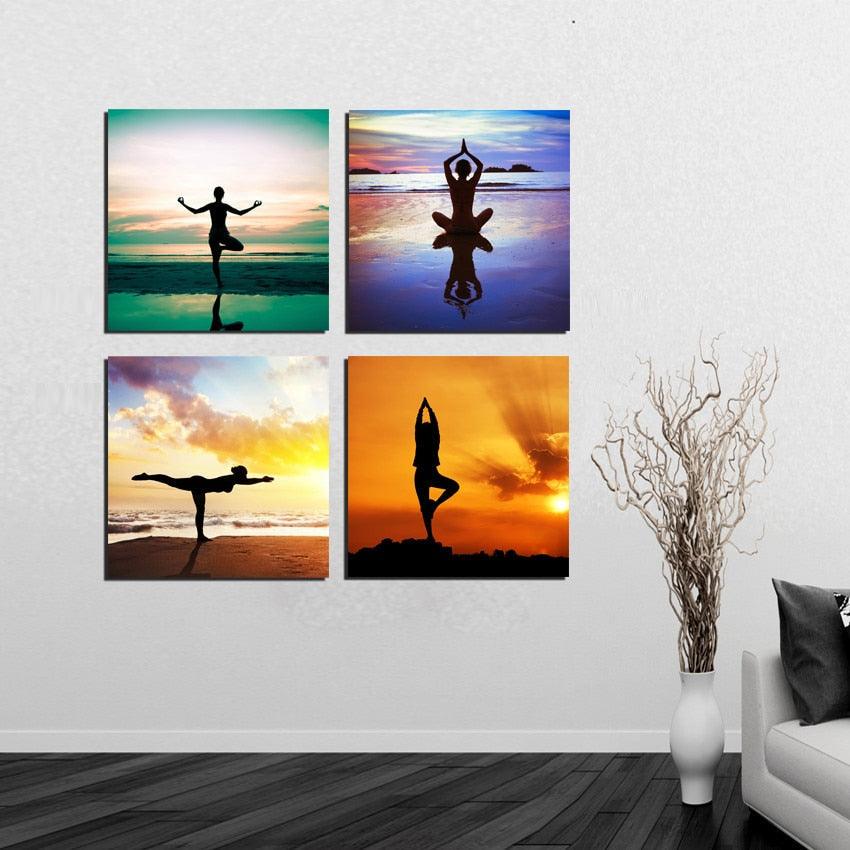 Seaside Yoga 4 Piece HD Multi Panel Canvas Wall Art Frame - Original Frame