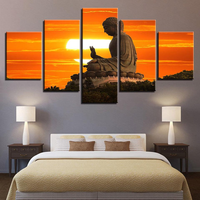 Buddha at Sunset 5 Piece HD Multi Panel Canvas Wall Art Frame - Original Frame