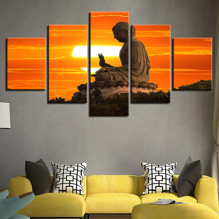 Buddha at Sunset 5 Piece HD Multi Panel Canvas Wall Art Frame - Original Frame