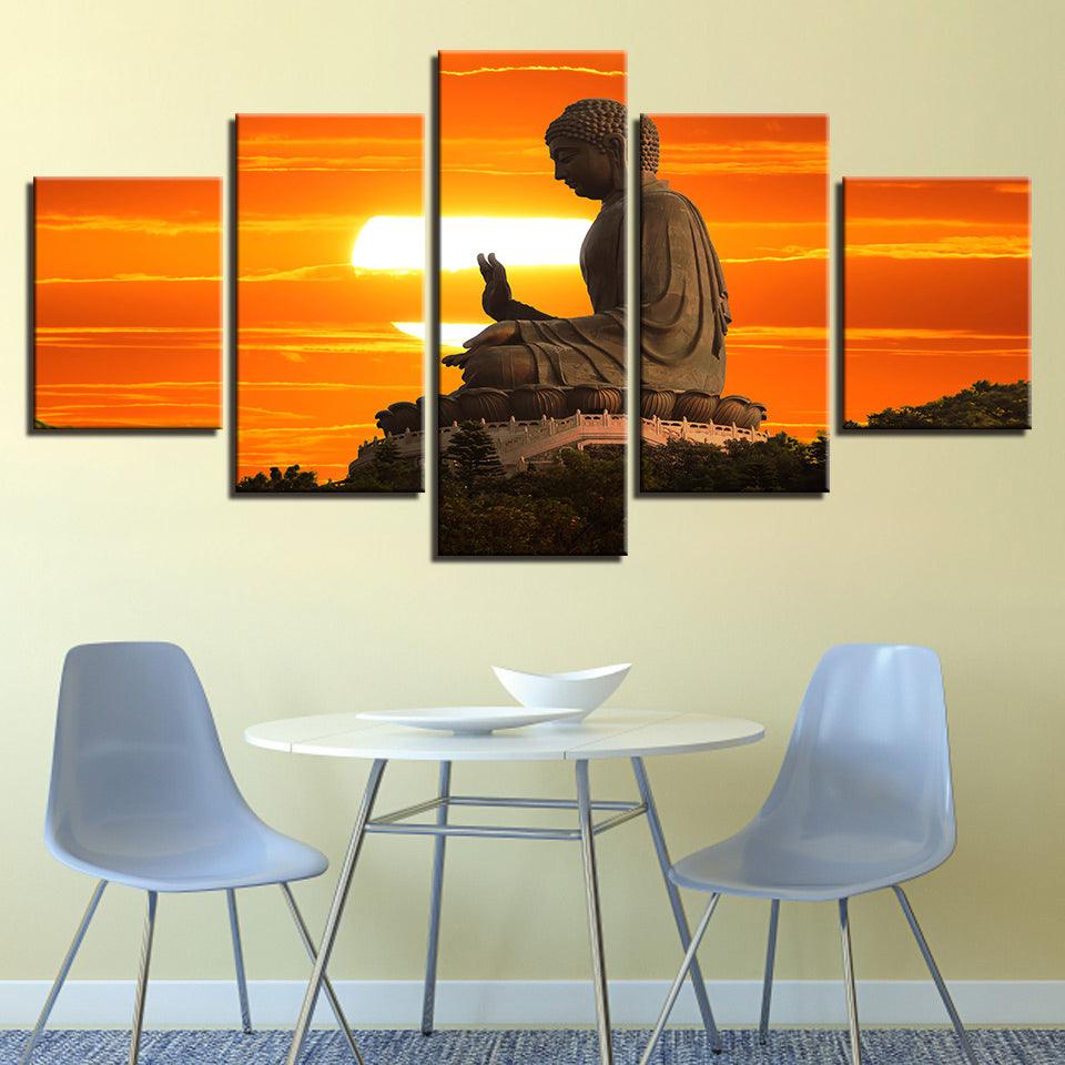 Buddha at Sunset 5 Piece HD Multi Panel Canvas Wall Art Frame - Original Frame