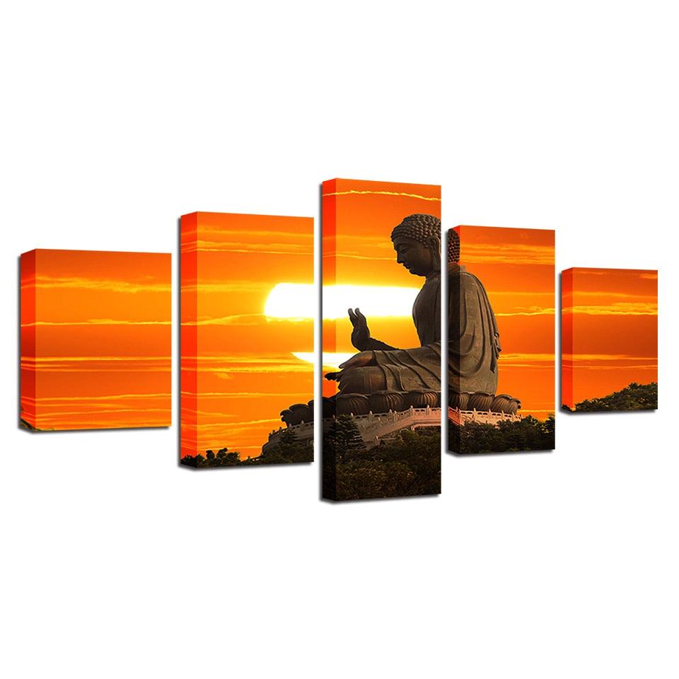 Buddha at Sunset 5 Piece HD Multi Panel Canvas Wall Art Frame - Original Frame