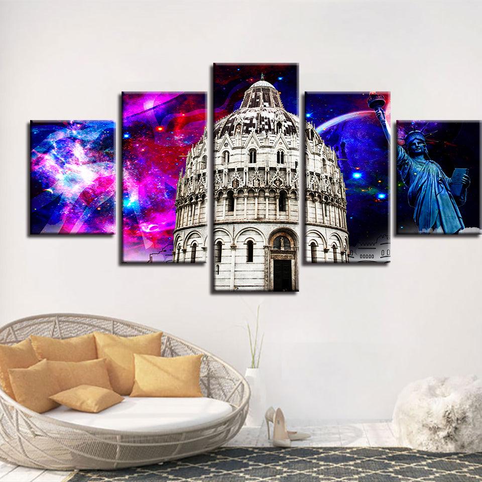 Statue Of Liberty 5 Piece HD Multi Panel Abstract Canvas Wall Art Frame - Original Frame