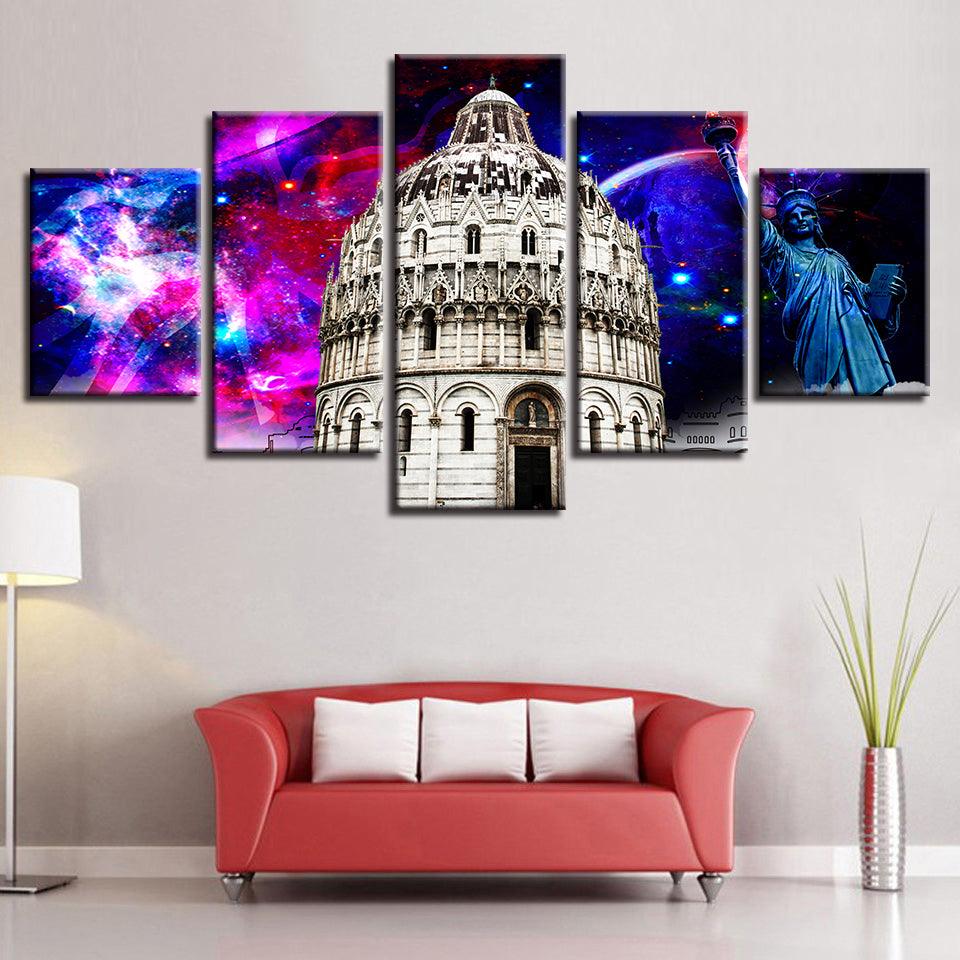 Statue Of Liberty 5 Piece HD Multi Panel Abstract Canvas Wall Art Frame - Original Frame