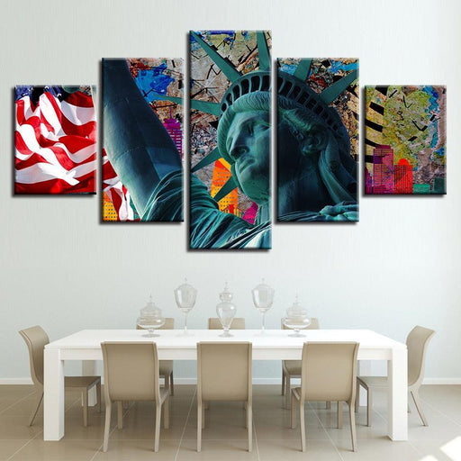 Statue Of Liberty 5 Piece HD Multi Panel Classical Canvas Wall Art Frame - Original Frame