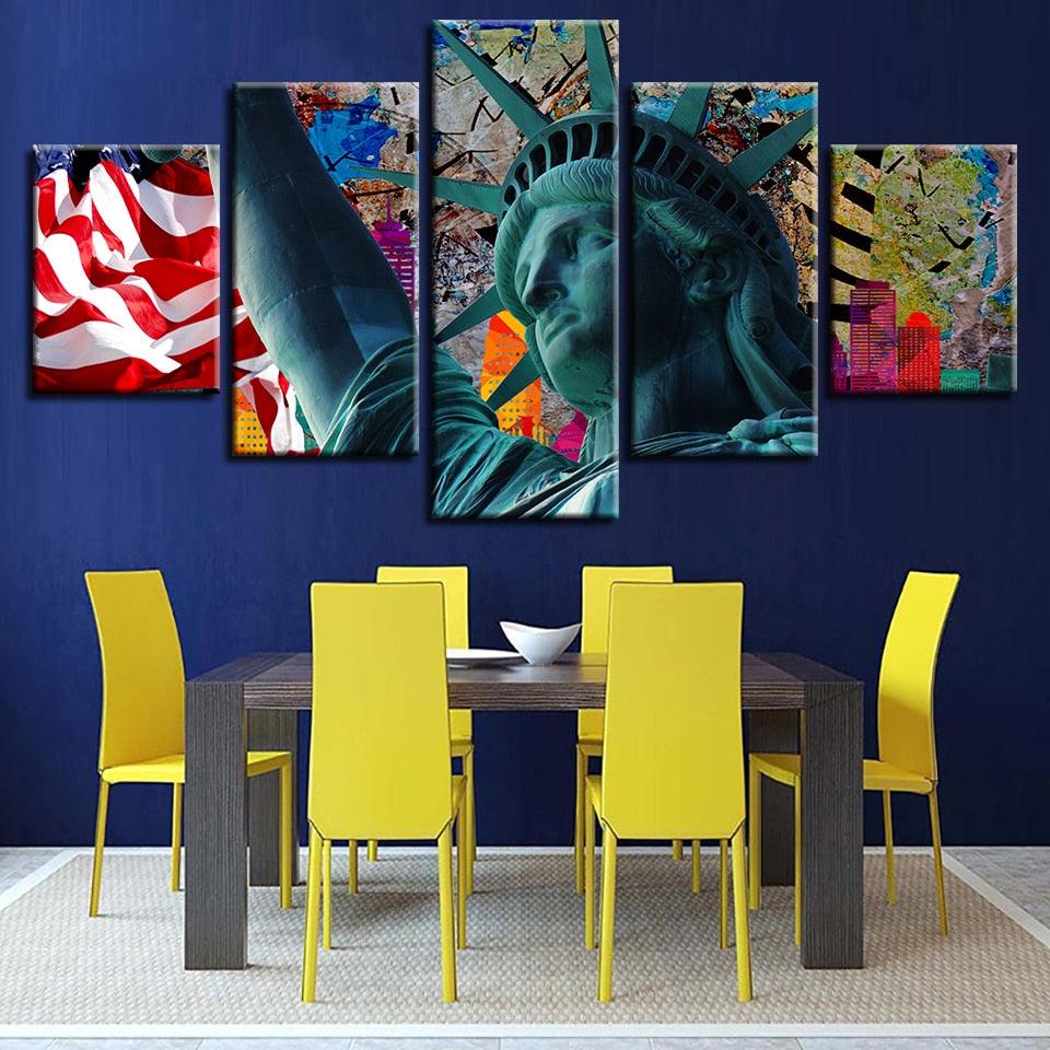 Statue Of Liberty 5 Piece HD Multi Panel Classical Canvas Wall Art Frame - Original Frame