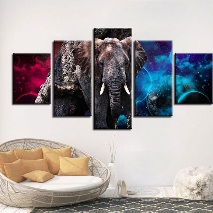 Elephant Colors 5 Piece HD Multi Panel Canvas Wall Art Frame - Original Frame