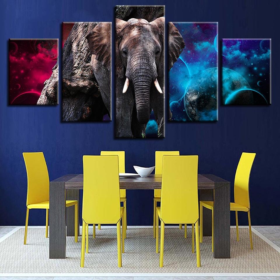 Elephant Colors 5 Piece HD Multi Panel Canvas Wall Art Frame - Original Frame