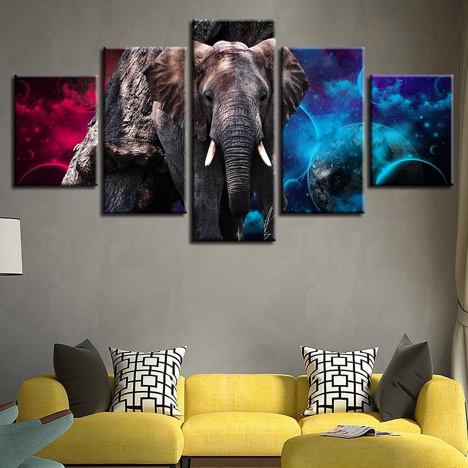 Elephant Colors 5 Piece HD Multi Panel Canvas Wall Art Frame - Original Frame