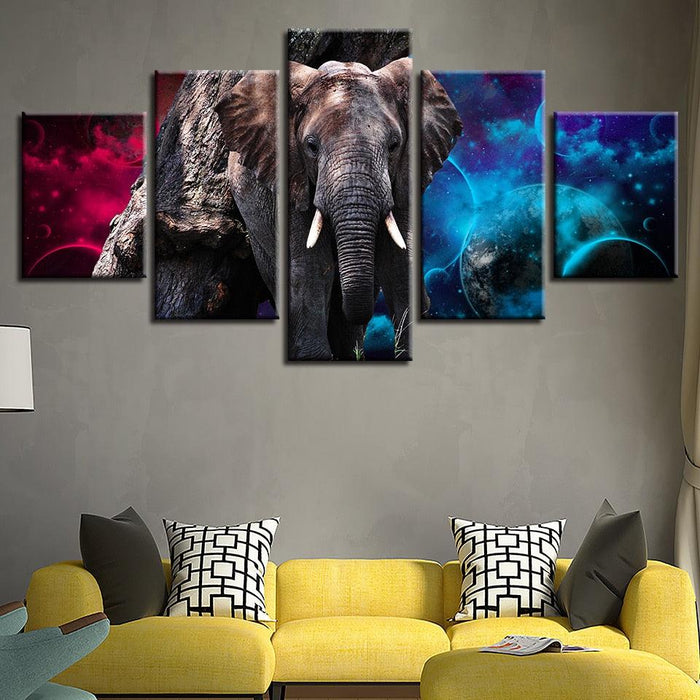 Elephant Colors 5 Piece HD Multi Panel Canvas Wall Art Frame - Original Frame