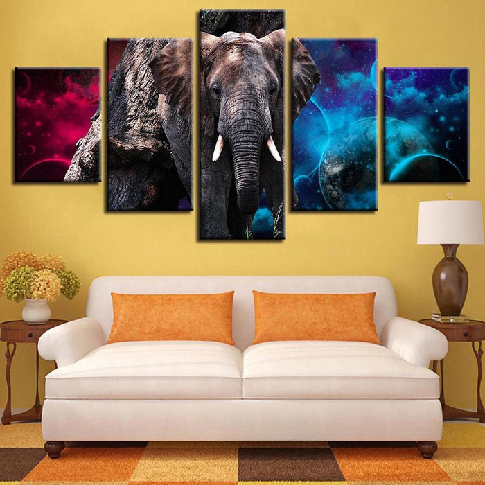 Elephant Colors 5 Piece HD Multi Panel Canvas Wall Art Frame - Original Frame