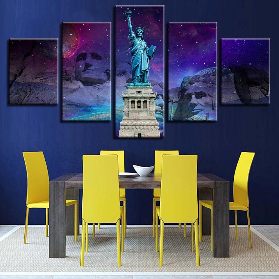 Statue Of Liberty 5 Piece HD Multi Panel Canvas Wall Art Frame - Original Frame