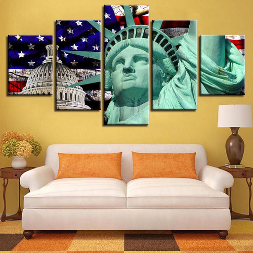 Statue Of Liberty 5 Piece HD Multi Panel Canvas Wall Art Frame - Original Frame