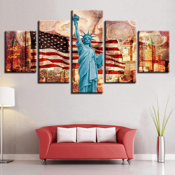 Statue Of Liberty Classical 5 Piece HD Multi Panel Canvas Wall Art Frame - Original Frame