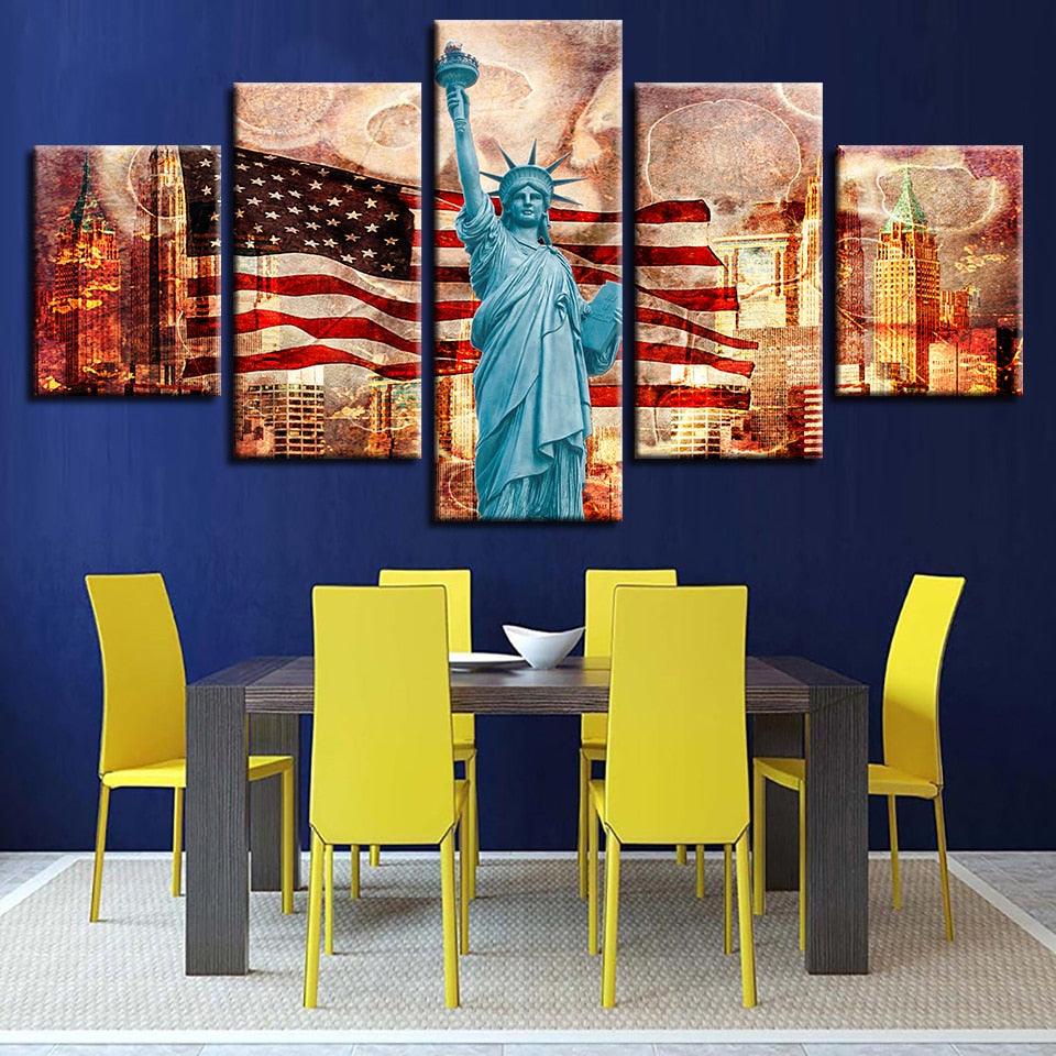 Statue Of Liberty Classical 5 Piece HD Multi Panel Canvas Wall Art Frame - Original Frame