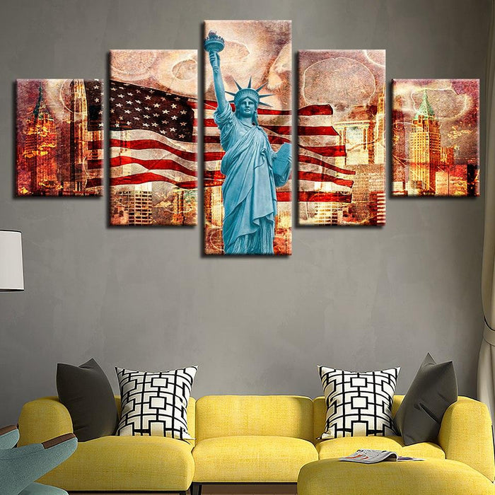 Statue Of Liberty Classical 5 Piece HD Multi Panel Canvas Wall Art Frame - Original Frame