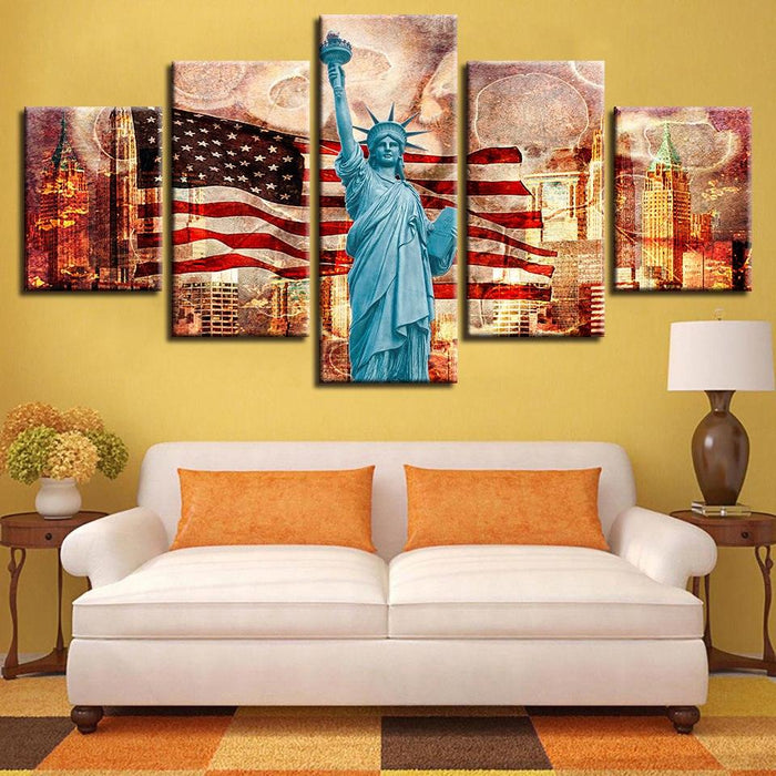 Statue Of Liberty Classical 5 Piece HD Multi Panel Canvas Wall Art Frame - Original Frame