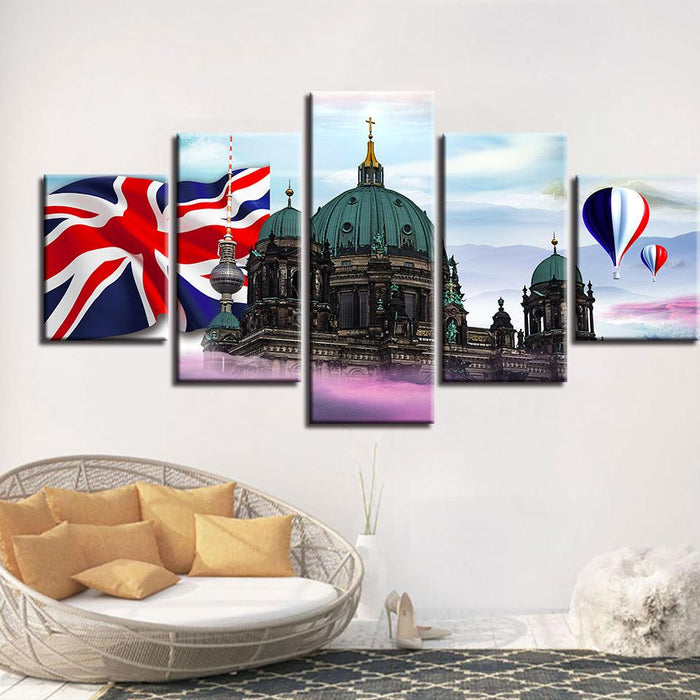 British Flag Castle 5 Piece HD Multi Panel Canvas Wall Art Frame
