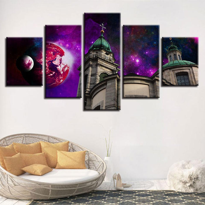 Church 5 Piece HD Multi Panel Canvas Wall Art Frame - Original Frame