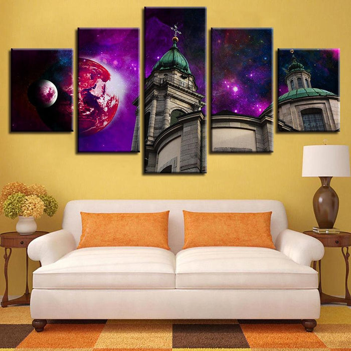 Church 5 Piece HD Multi Panel Canvas Wall Art Frame - Original Frame