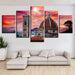 Castle Sunset 5 Piece HD Multi Panel Canvas Wall Art Frame - Original Frame