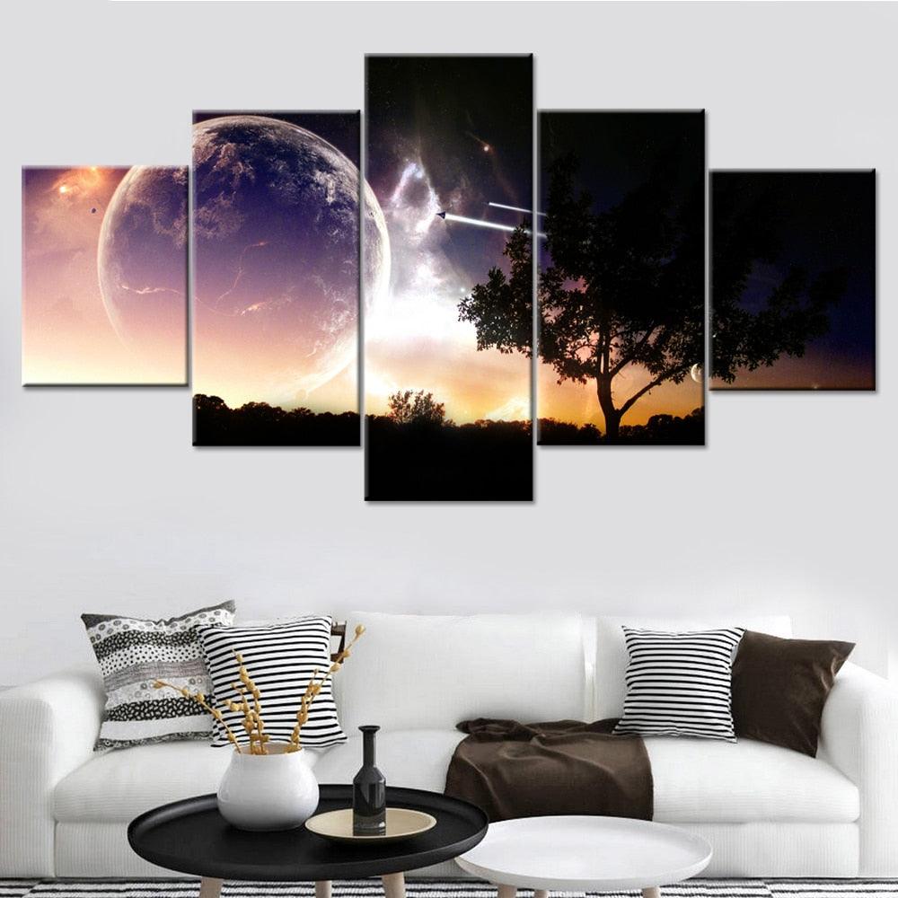 Beautiful Space Poster Canvas 5 Piece HD Multi Panel Canvas Wall Art Frame - Original Frame