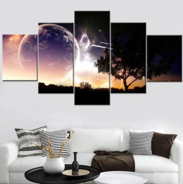 Beautiful Space Poster Canvas 5 Piece HD Multi Panel Canvas Wall Art Frame - Original Frame