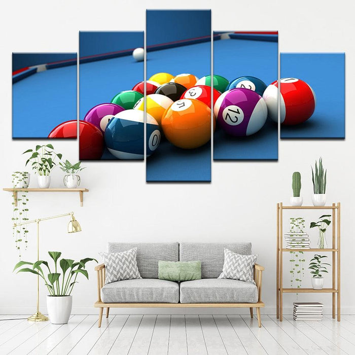 Billiard balls 5 Piece HD Multi Panel Canvas Wall Art Frame - Original Frame