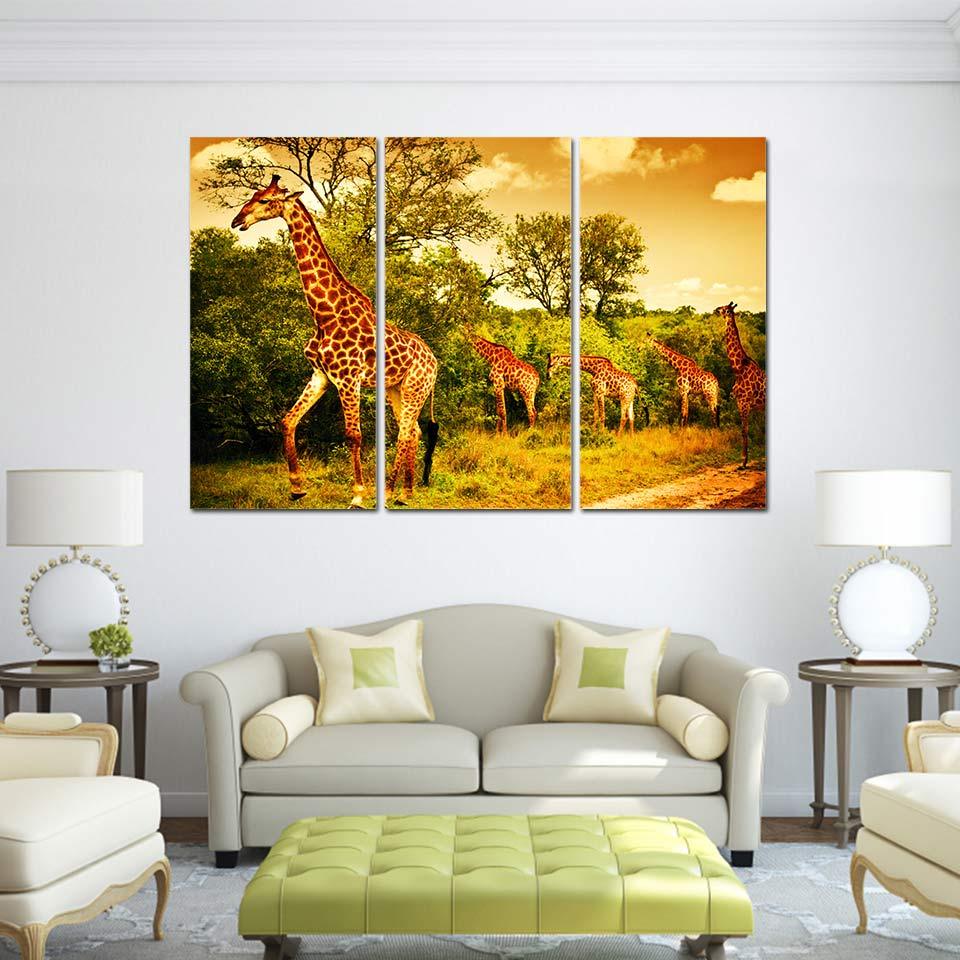 Giraffe Painting 3 Piece HD Multi Panel Canvas Wall Art Frame - Original Frame