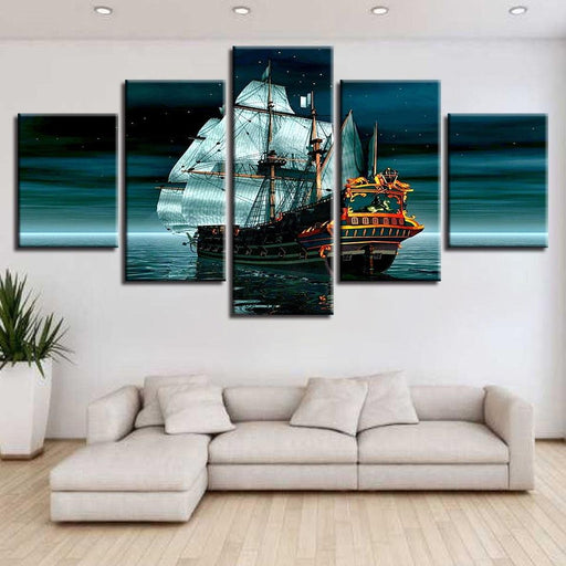 Boat Sea Stars 5 Piece HD Multi Panel Canvas Wall Art Frame - Original Frame