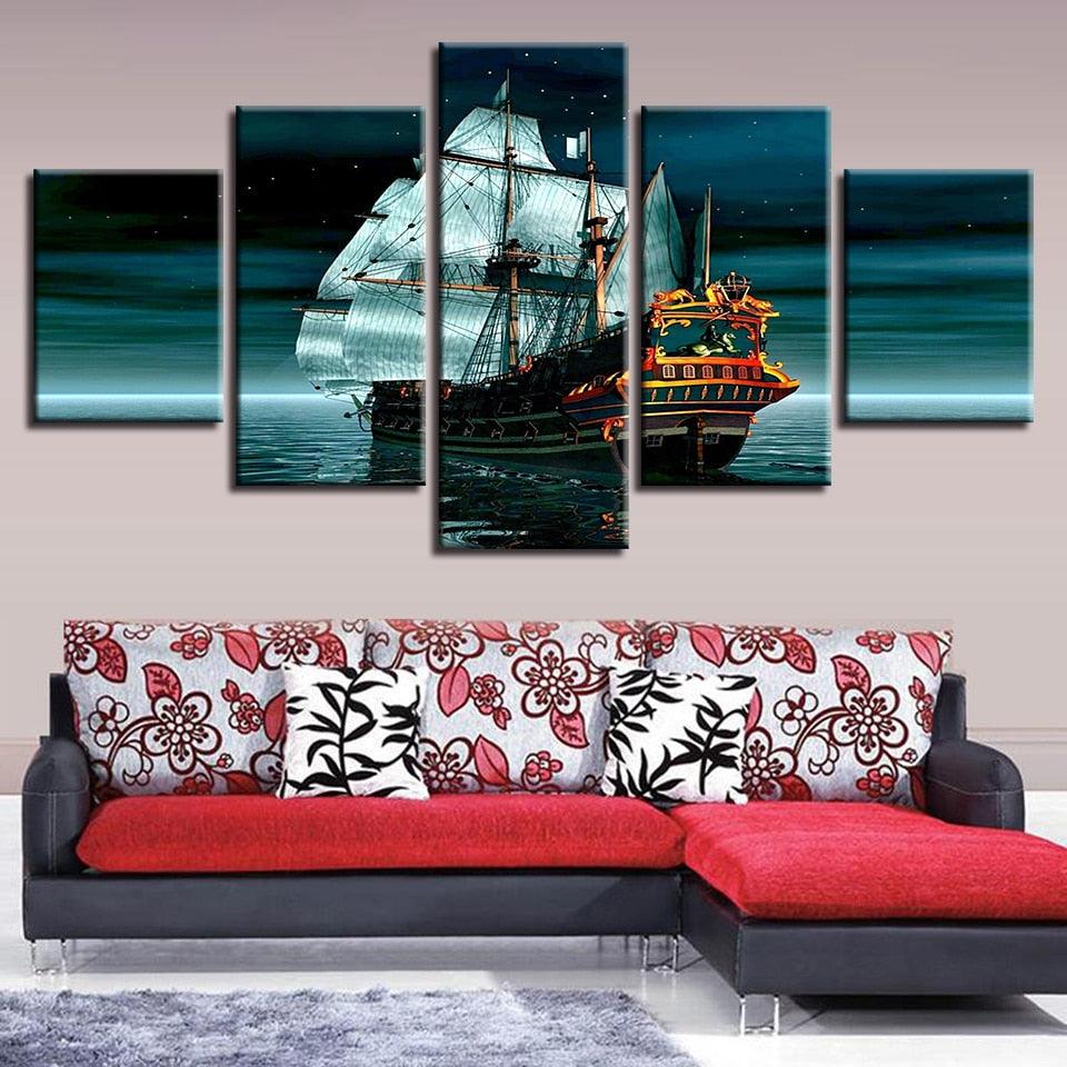 Boat Sea Stars 5 Piece HD Multi Panel Canvas Wall Art Frame - Original Frame