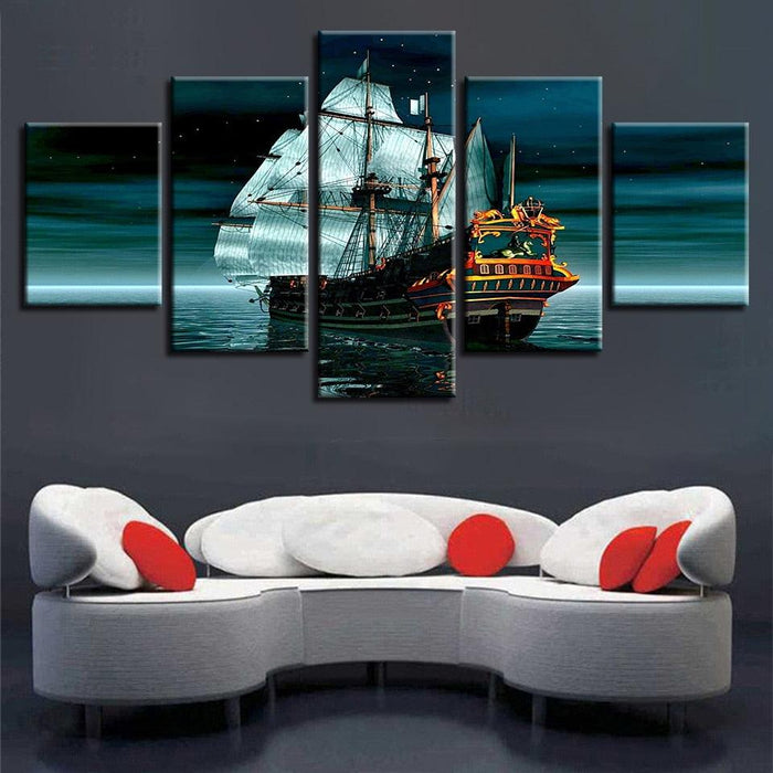 Boat Sea Stars 5 Piece HD Multi Panel Canvas Wall Art Frame - Original Frame