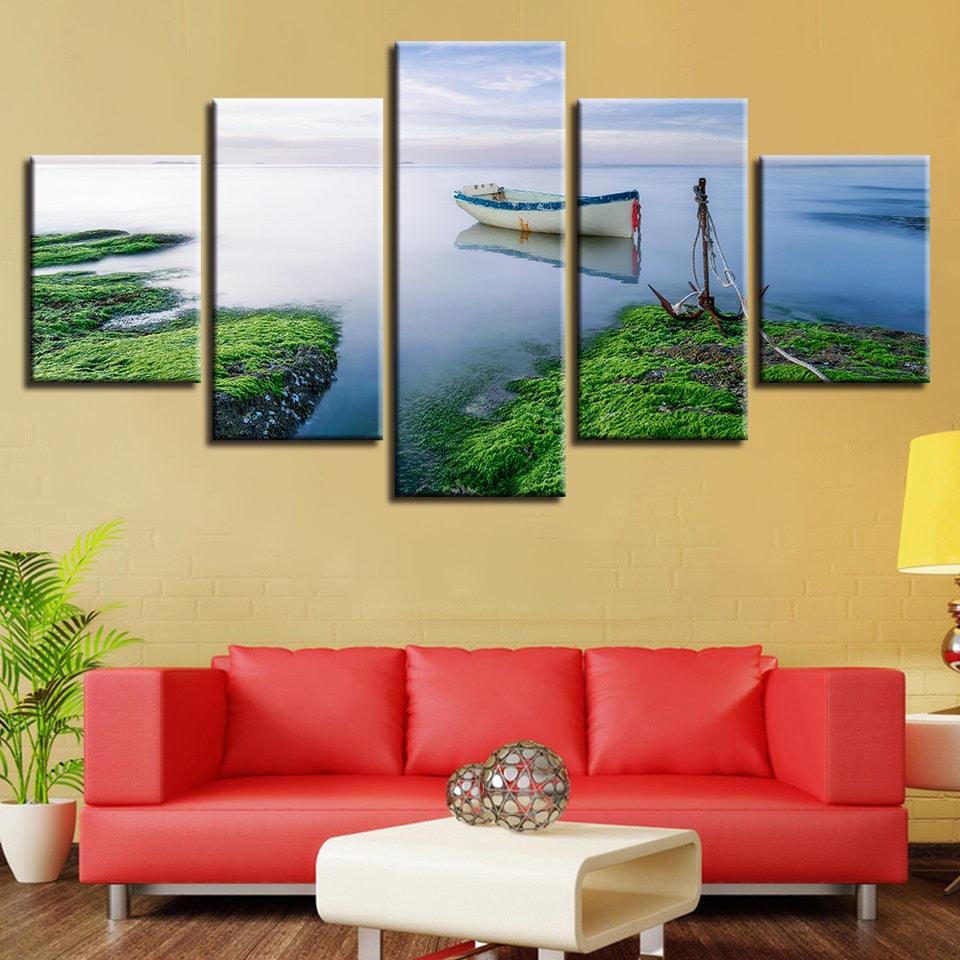 The Sea Green Scenery 5 Piece HD Multi Panel Canvas Wall Art Frame - Original Frame