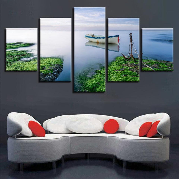 The Sea Green Scenery 5 Piece HD Multi Panel Canvas Wall Art Frame - Original Frame