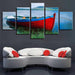 Ship River Mountain Scenery 5 Piece HD Multi Panel Canvas Wall Art Frame - Original Frame