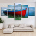 Ship River Mountain Scenery 5 Piece HD Multi Panel Canvas Wall Art Frame - Original Frame