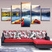 Mountain Lake And Boat 5 Piece HD Multi Panel Canvas Wall Art Frame - Original Frame