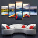 Mountain Lake And Boat 5 Piece HD Multi Panel Canvas Wall Art Frame - Original Frame